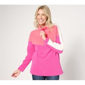 Belle by Kim Gravel Women's Top Sz L Tri Color Block Fleece Half Pink